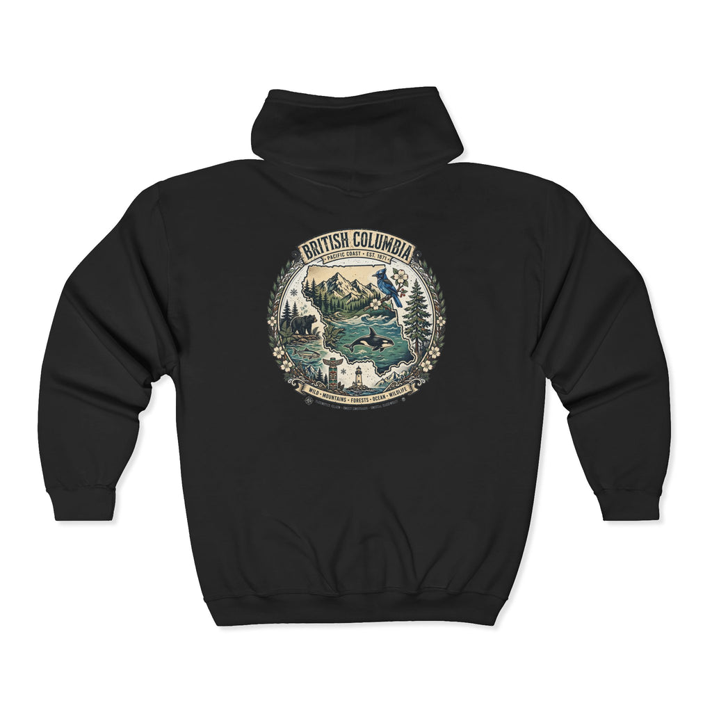 British Columbia Nature Hoodie — Scenic Mountains and Orca