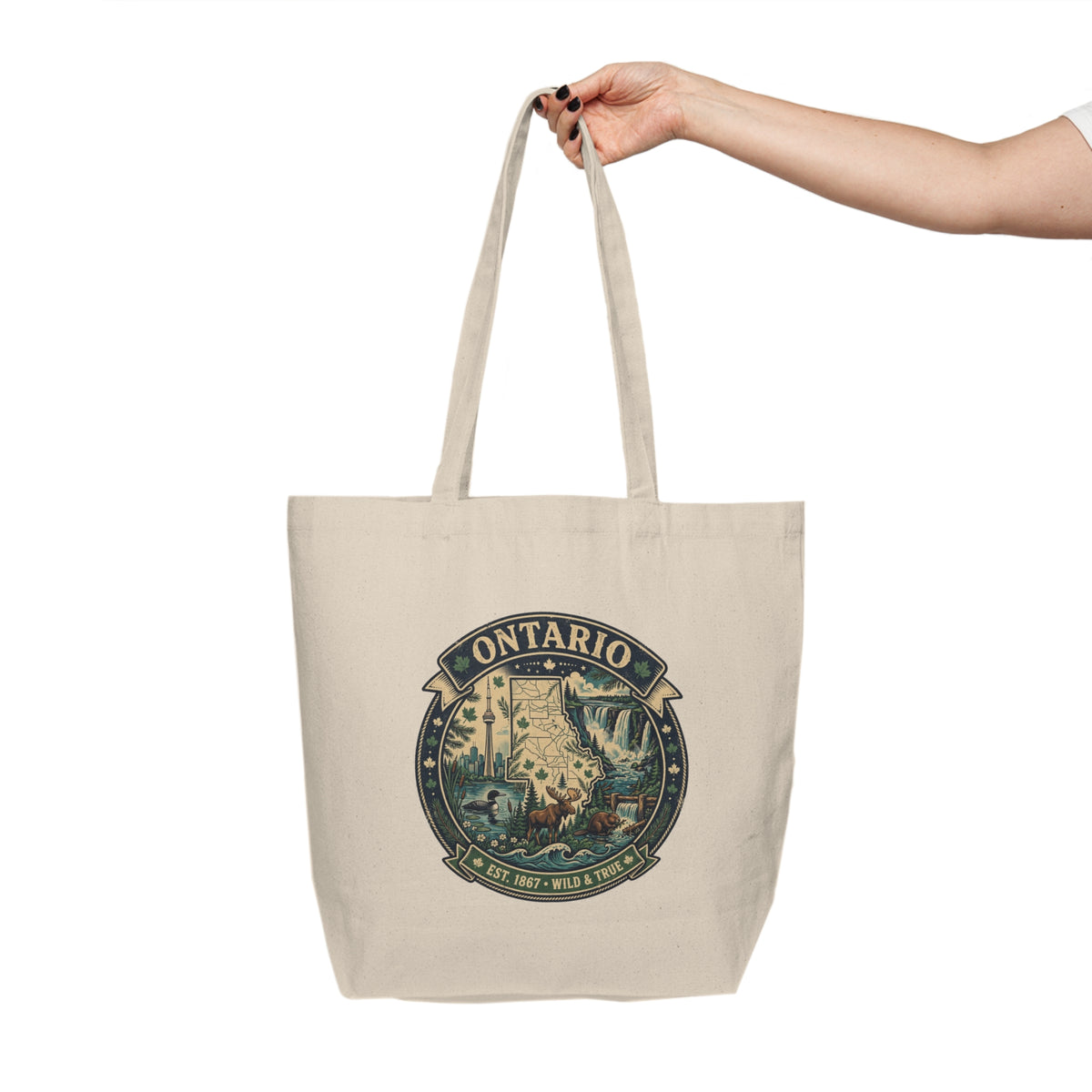 Ontario Vintage Nature Tote — Canvas Shopping Bag with Wildlife Emblem