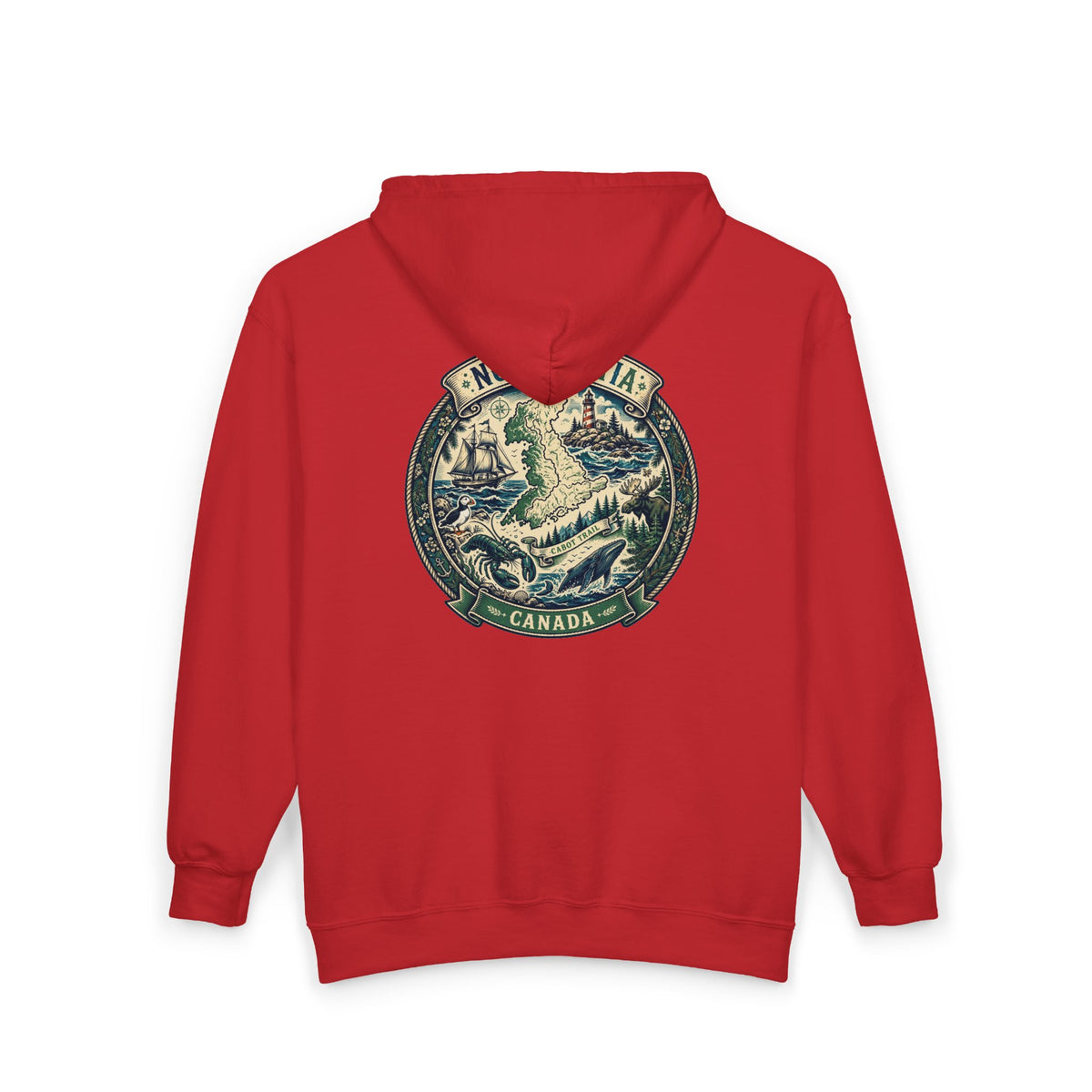 Nova Scotia Canada Vintage Map Hoodie — Coastal Lighthouse and Whale Graphic Hoodie