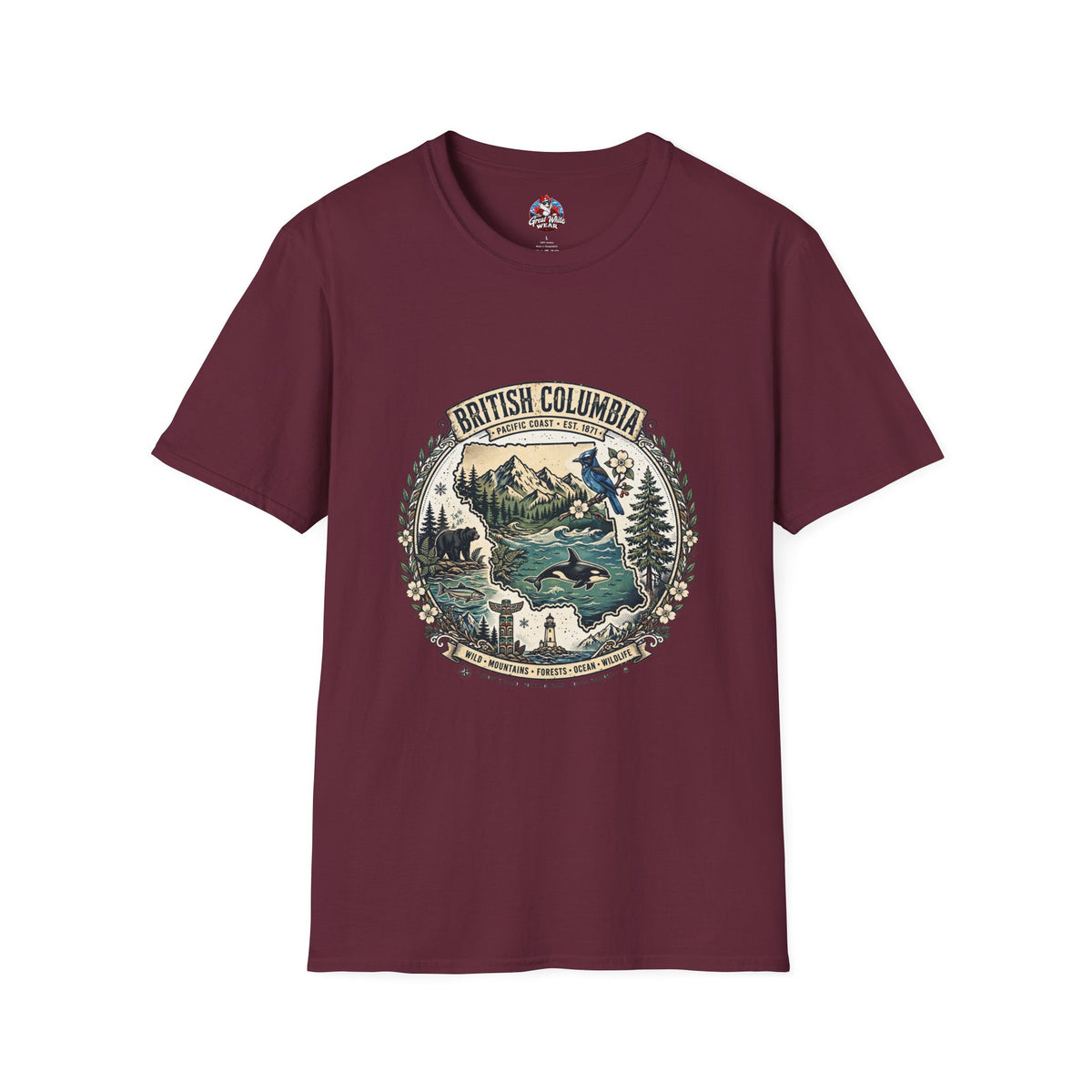 British Columbia Nature T-Shirt — Scenic Mountains and Orca Travel Tee