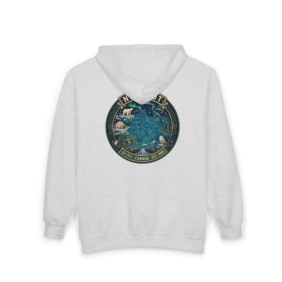 Nunavut Patch Hoodie — Arctic Wildlife and Map Graphic Hoodie