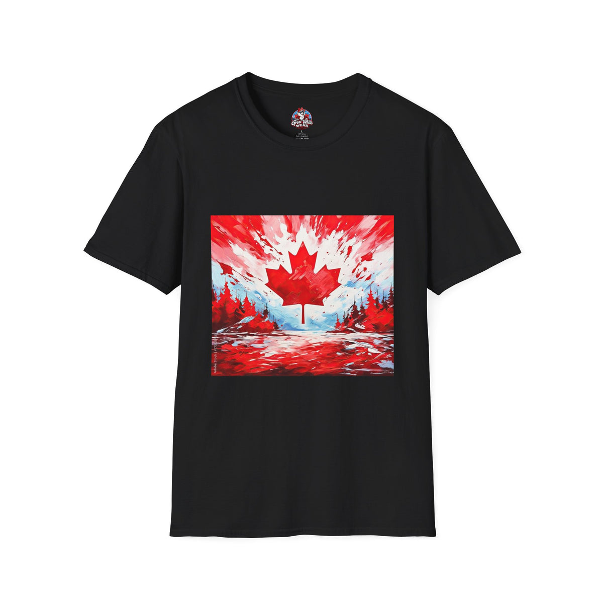 Mens Canadian Maple Leaf T-Shirt — Abstract Red & White Canada Flag Design