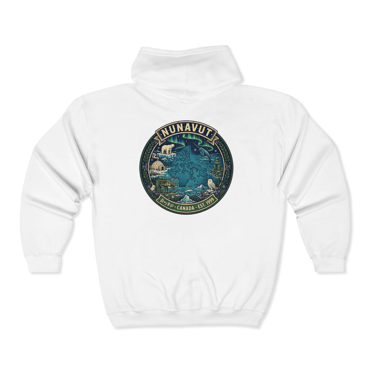 Nunavut Patch Hoodie — Arctic Wildlife and Map Graphic Hoodie