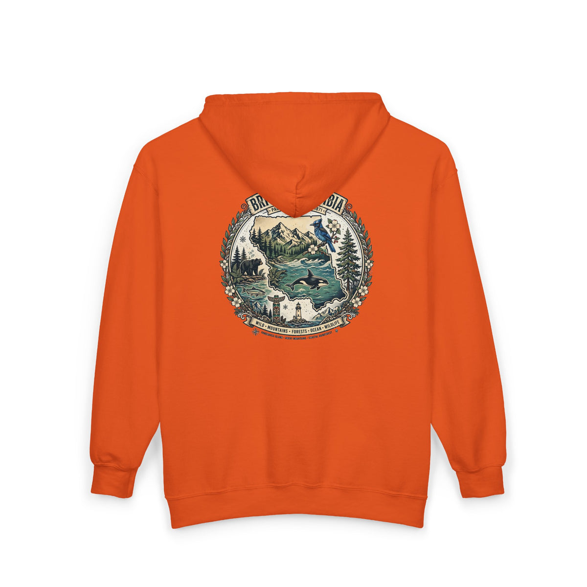 British Columbia Nature Hoodie — Scenic Mountains and Orca