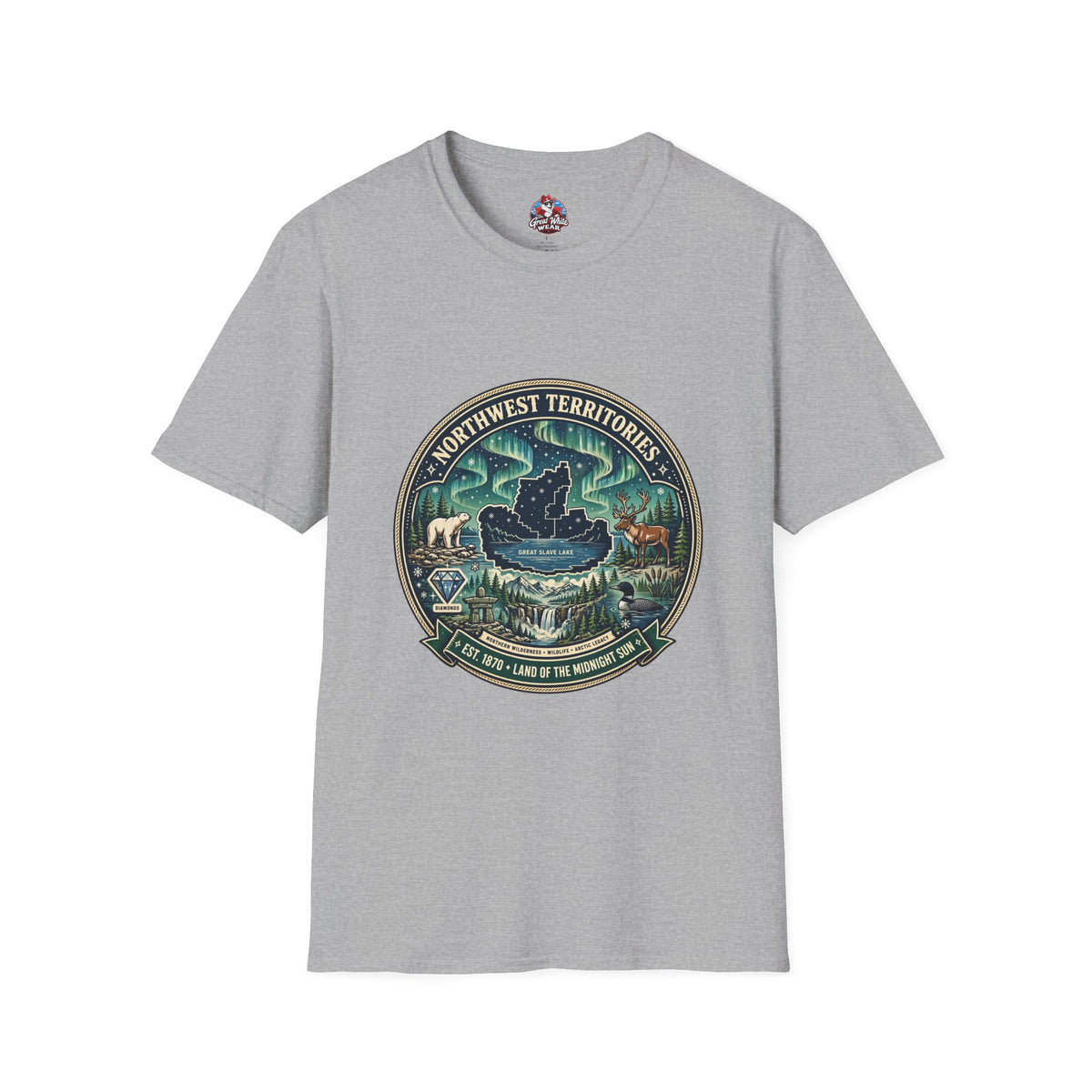 Northwest Territories Scenic T-Shirt — Aurora, Moose and Wilderness Badge