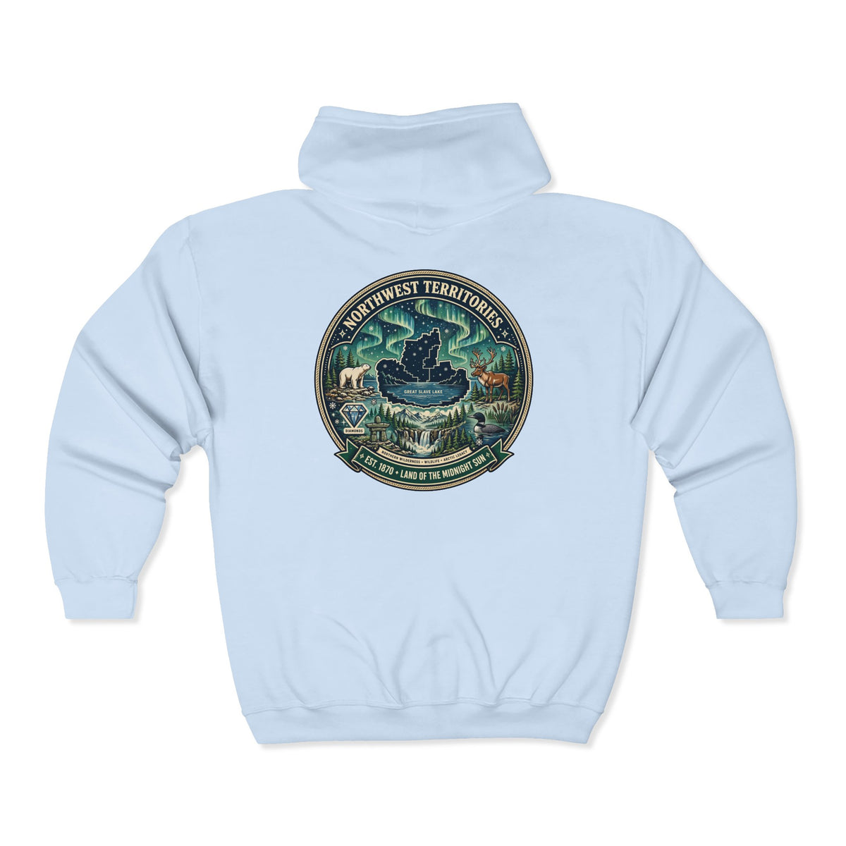 Northwest Territories Scenic Hoodie — Aurora, Moose and Wilderness Badge