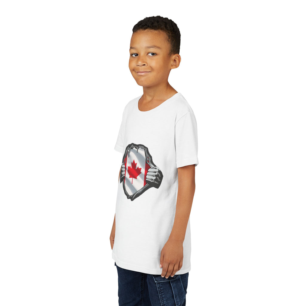 Youth Tee — Ripped Chest Canadian Flag Graphic (Canada Pride)