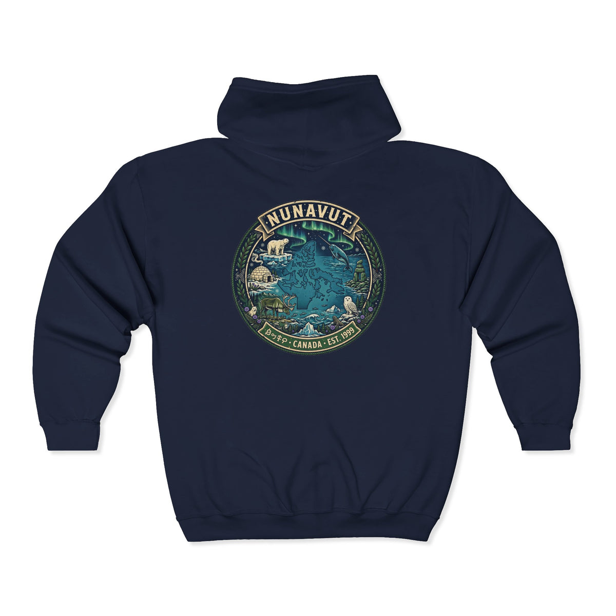 Nunavut Patch Hoodie — Arctic Wildlife and Map Graphic Hoodie