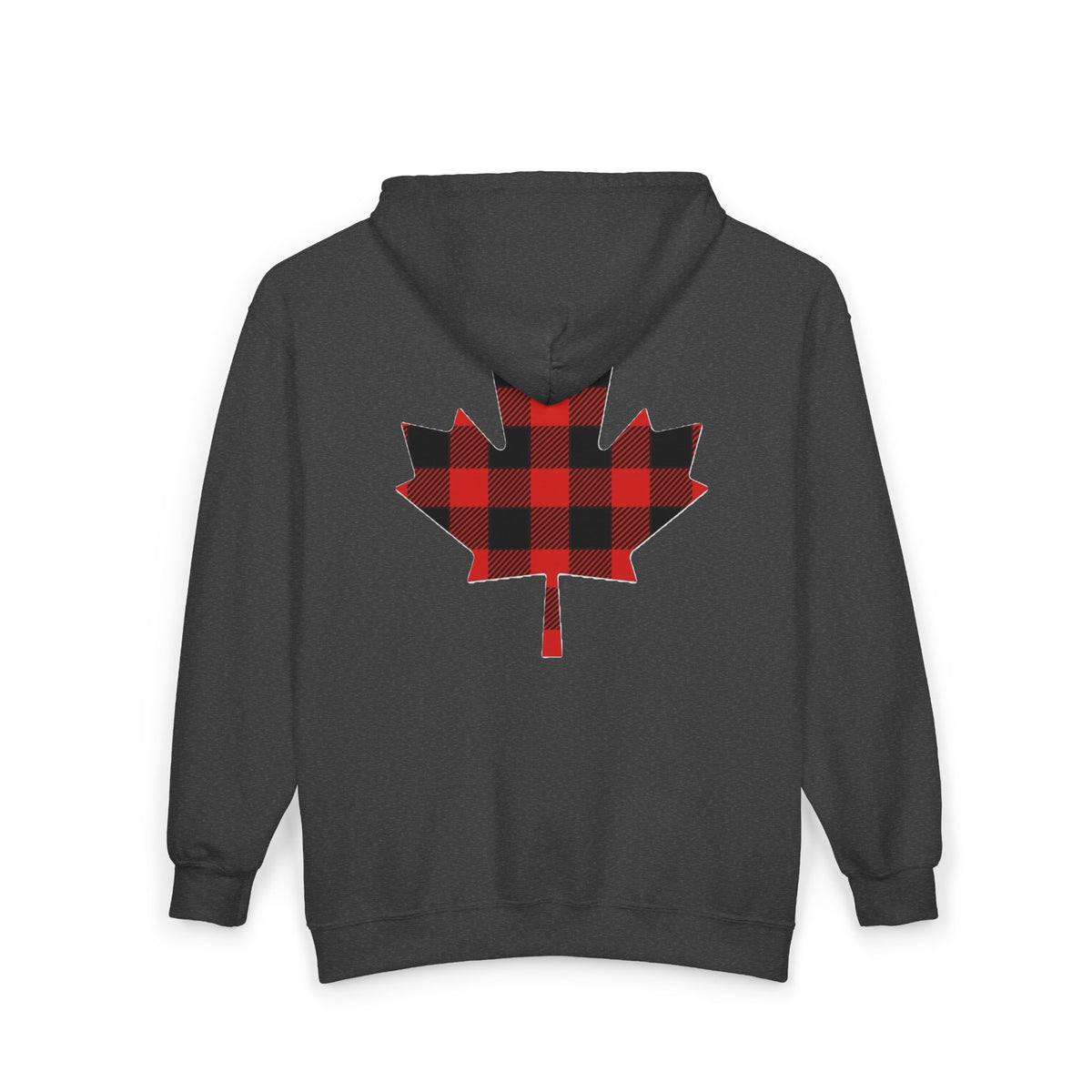 Plaid Maple Leaf Zip Hoodie — Canadian Lumberjack Back Graphic