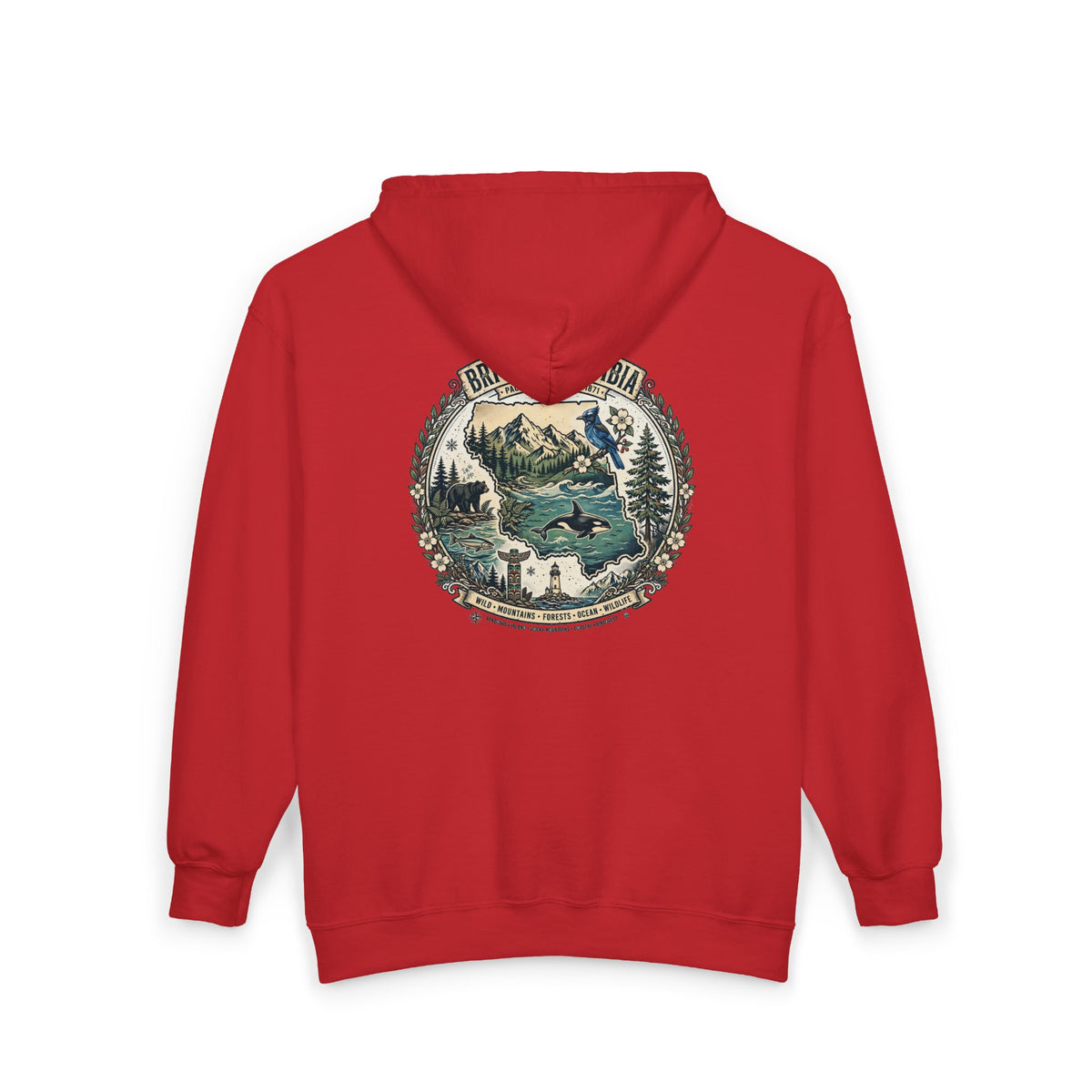 British Columbia Nature Hoodie — Scenic Mountains and Orca