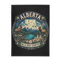 Alberta Wild Rose Country Plush Fleece Blanket — Scenic Rockies Map and Wildlife Throw