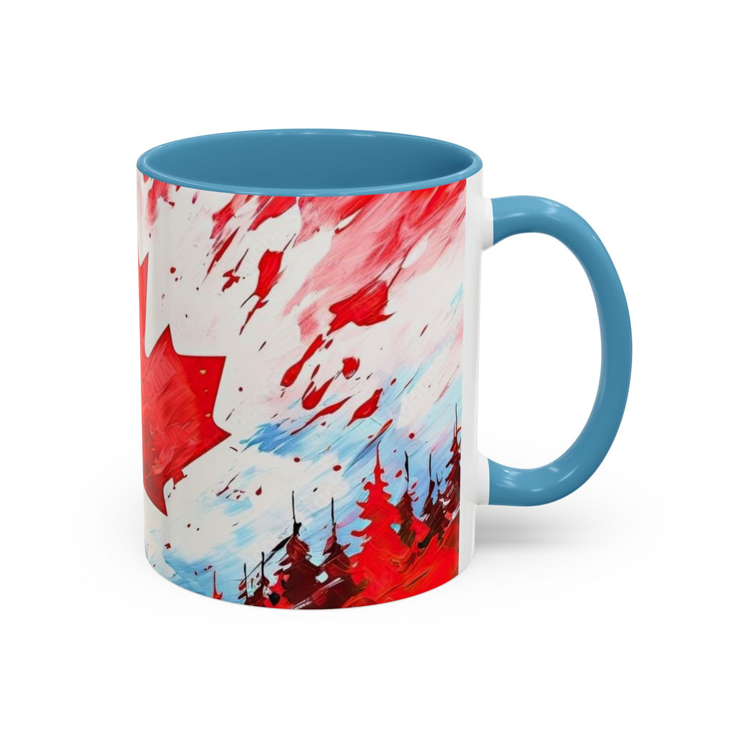 Canadian Maple Leaf Coffee Mug — Red Watercolor Canada Flag Accent Mug (11/15 oz)