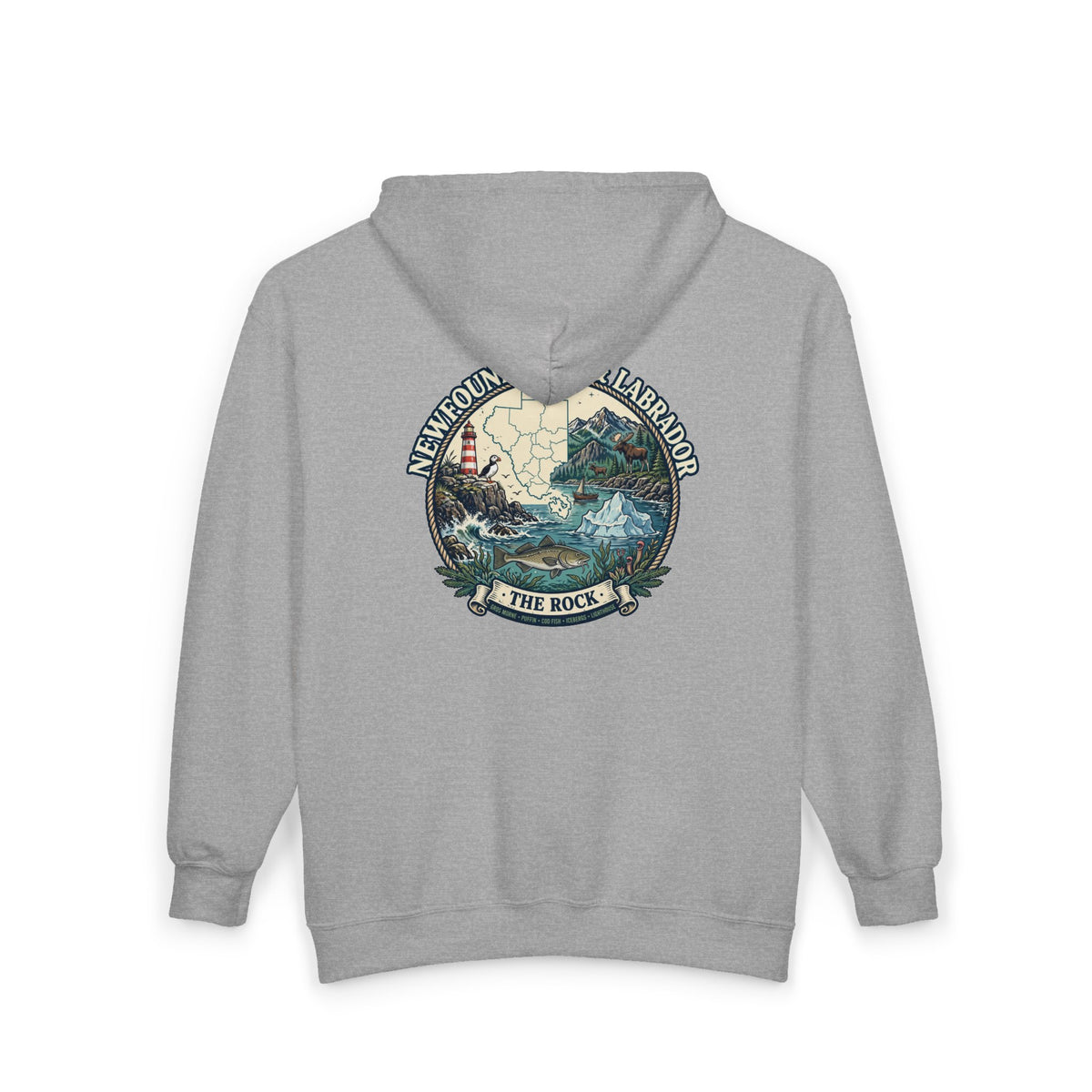 Newfoundland and Labrador 'The Rock' Graphic Hoodie — Coastal Lighthouse Travel Hoodie