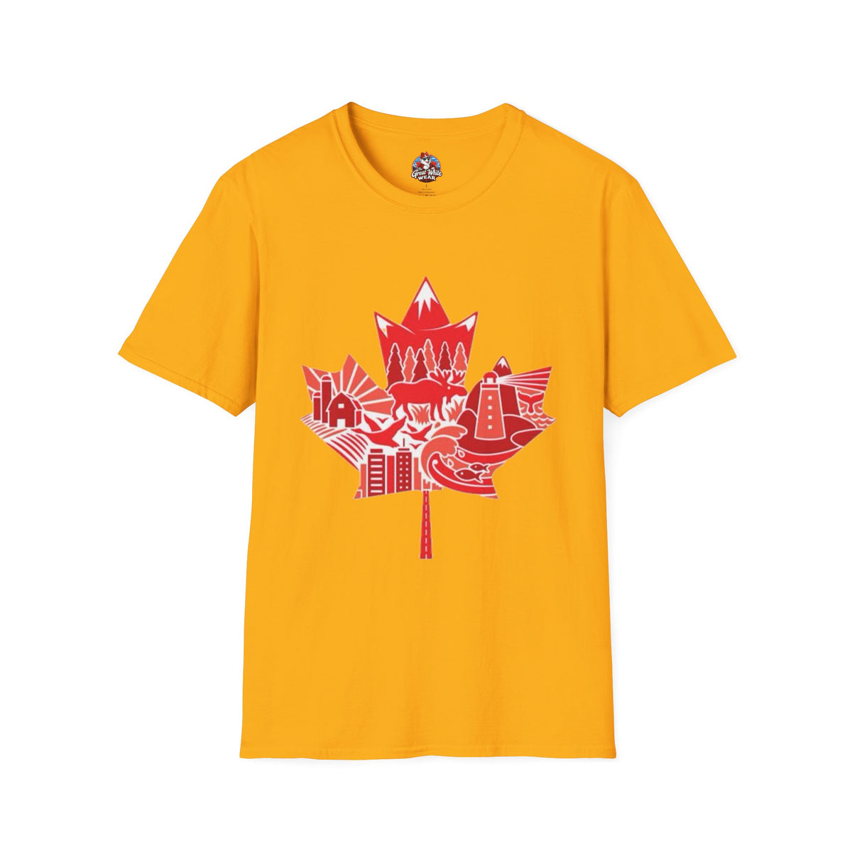 Canada Maple Leaf Skyline T-Shirt — Red Canadian Landmark Graphic Tee
