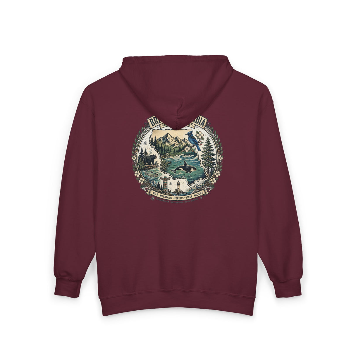 British Columbia Nature Hoodie — Scenic Mountains and Orca