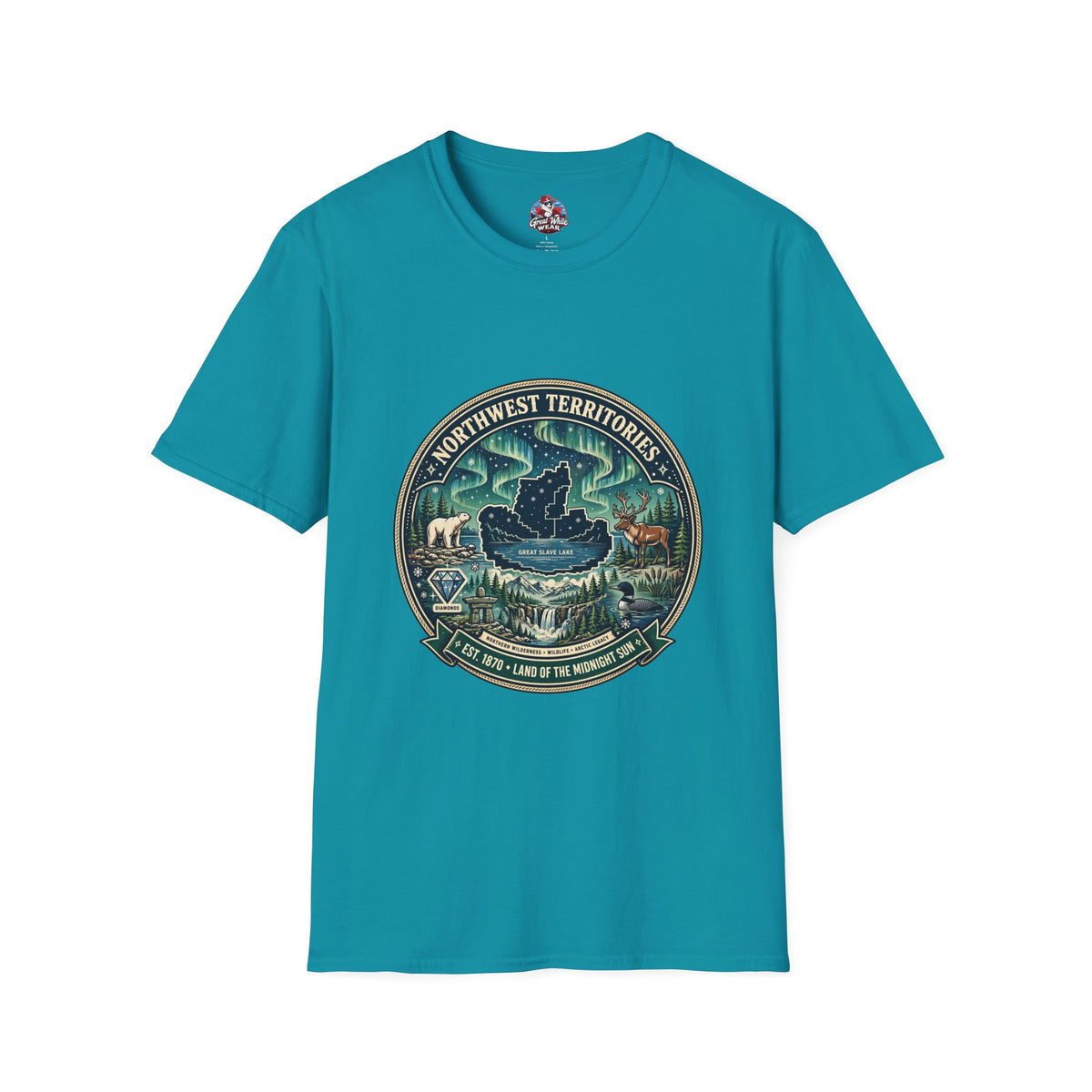 Northwest Territories Scenic T-Shirt — Aurora, Moose and Wilderness Badge