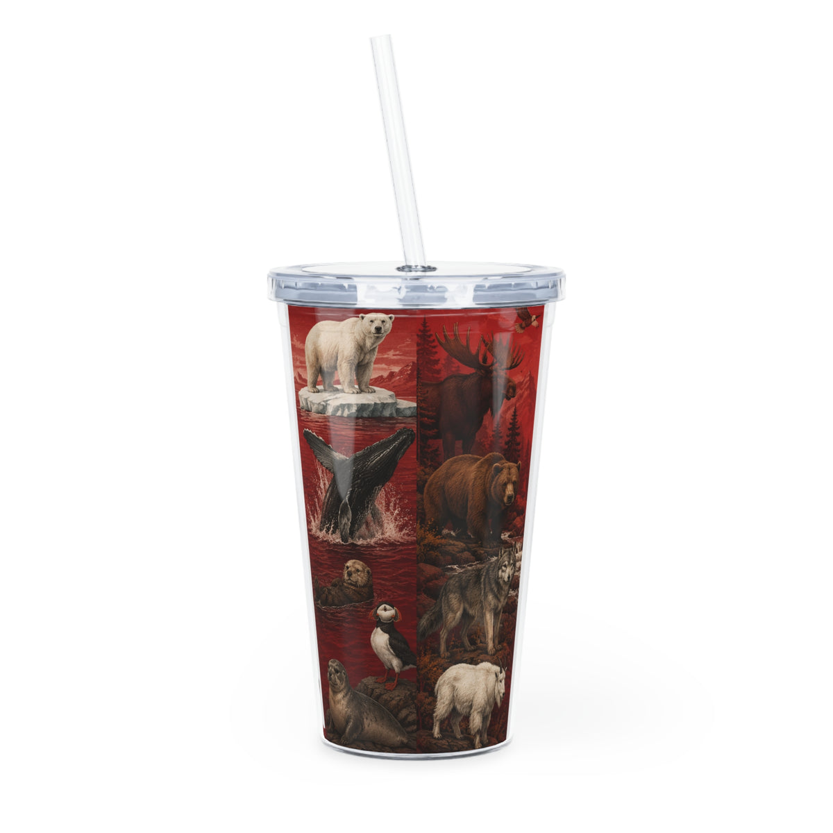 Canadian Maple Leaf Tumbler with Mountain Scene – Reusable Straw Cup