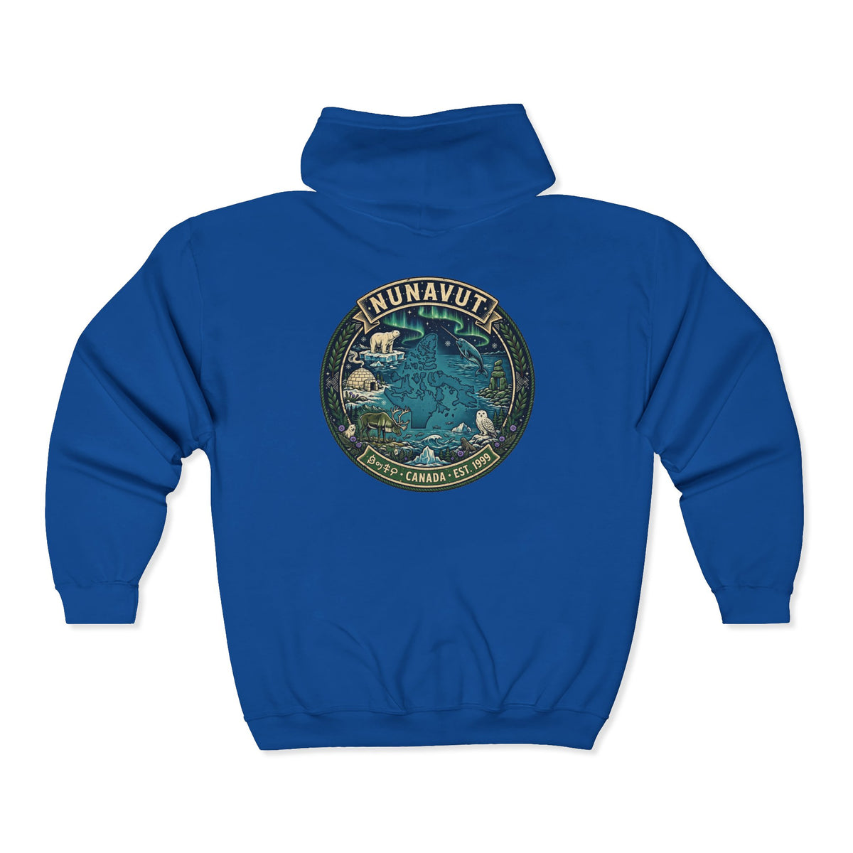 Nunavut Patch Hoodie — Arctic Wildlife and Map Graphic Hoodie