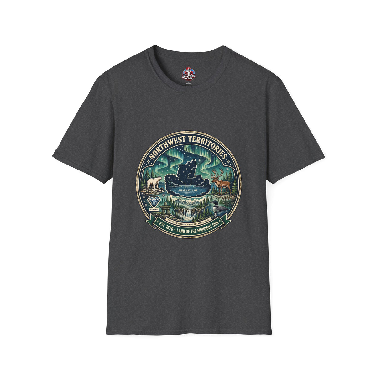 Northwest Territories Scenic T-Shirt — Aurora, Moose and Wilderness Badge