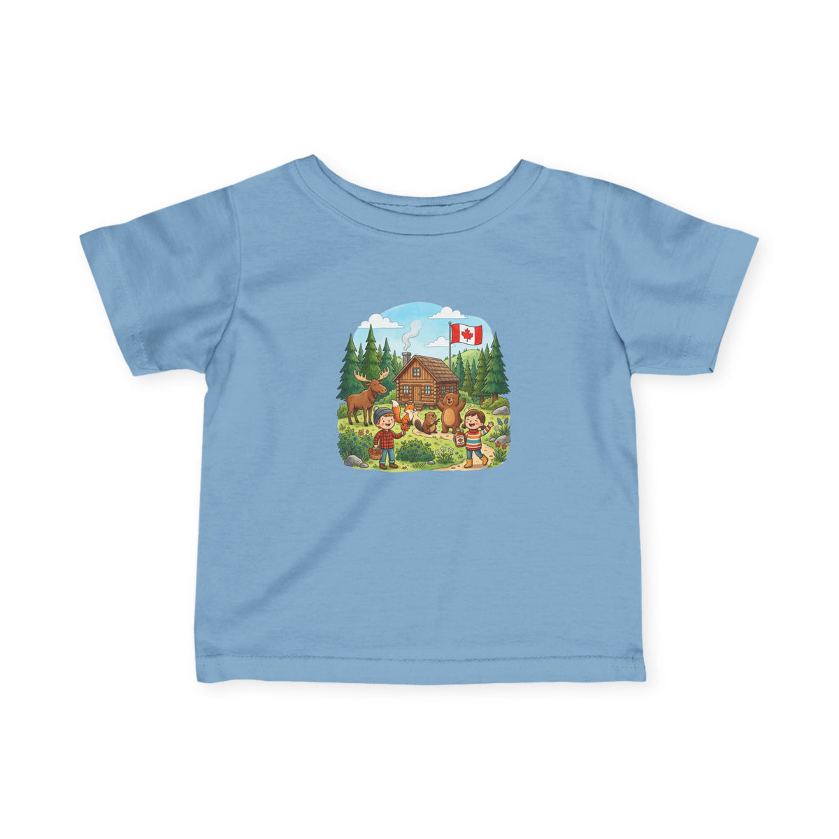 Infant Tee — Cozy Canadian Cabin Scene with Maple Flag
