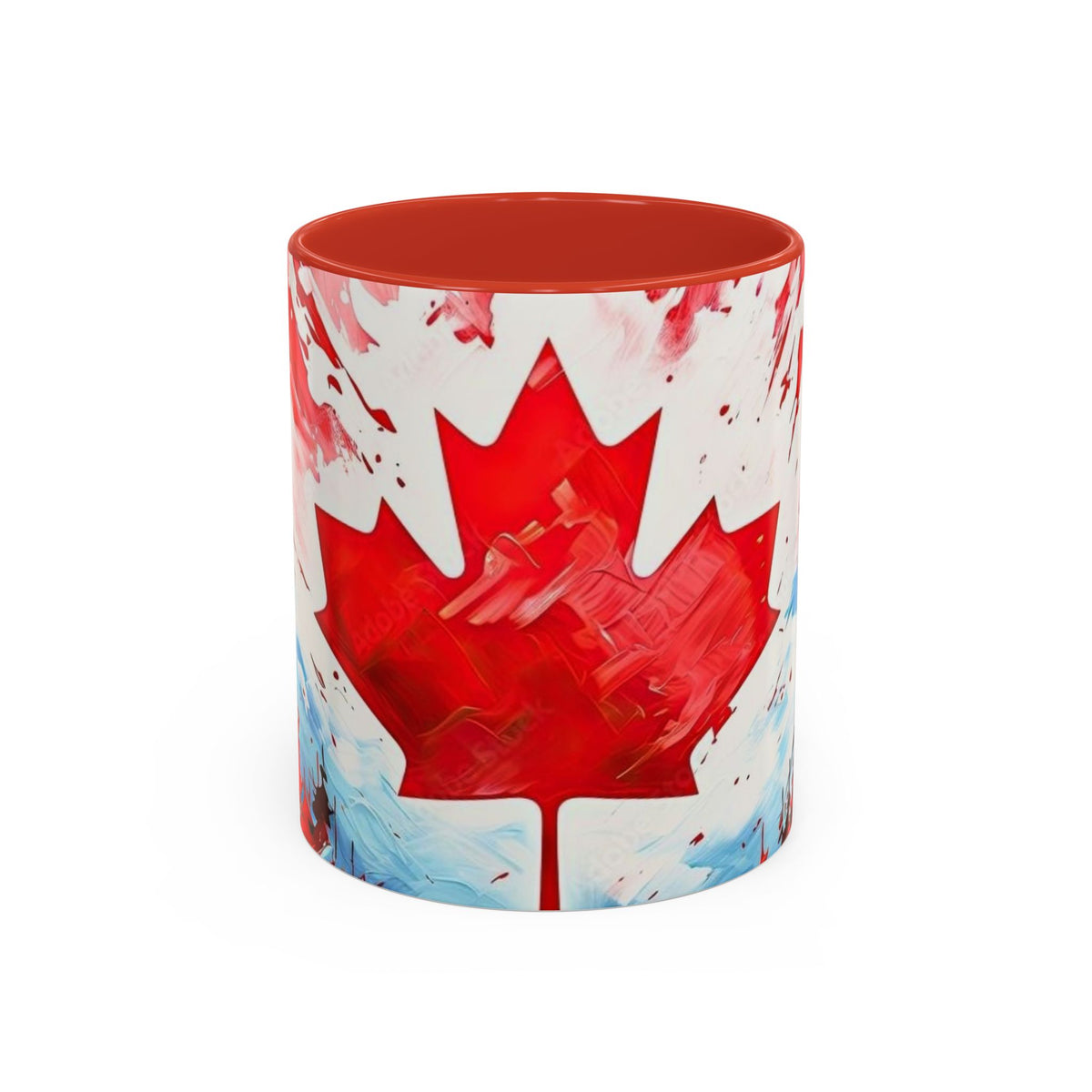 Canadian Maple Leaf Coffee Mug — Red Watercolor Canada Flag Accent Mug (11/15 oz)
