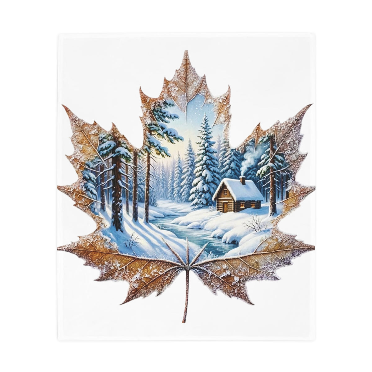 Winter Cabin Maple Leaf Plush Fleece Blanket