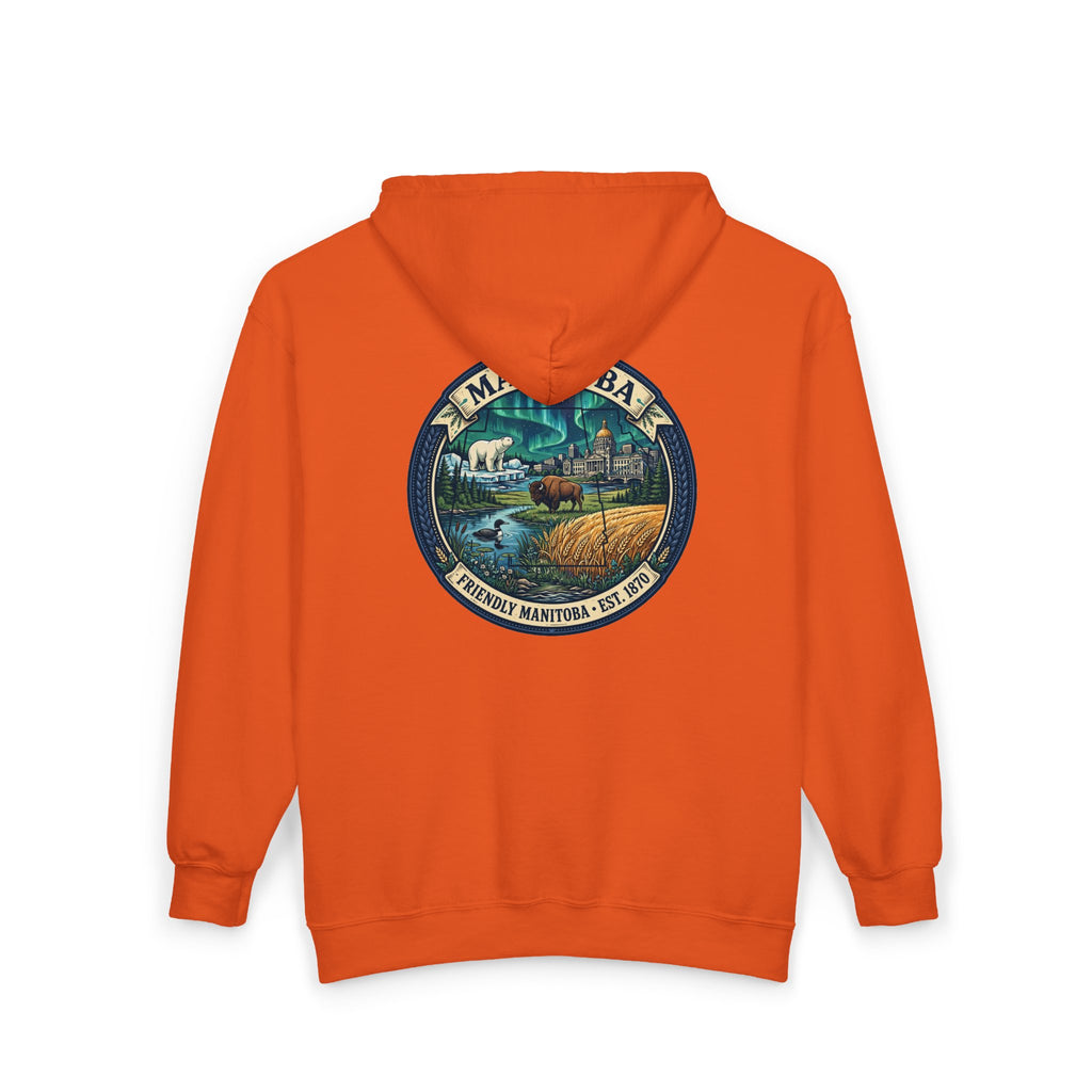 Manitoba Nature Badge Hoodie — Northern Lights, Moose and Prairie