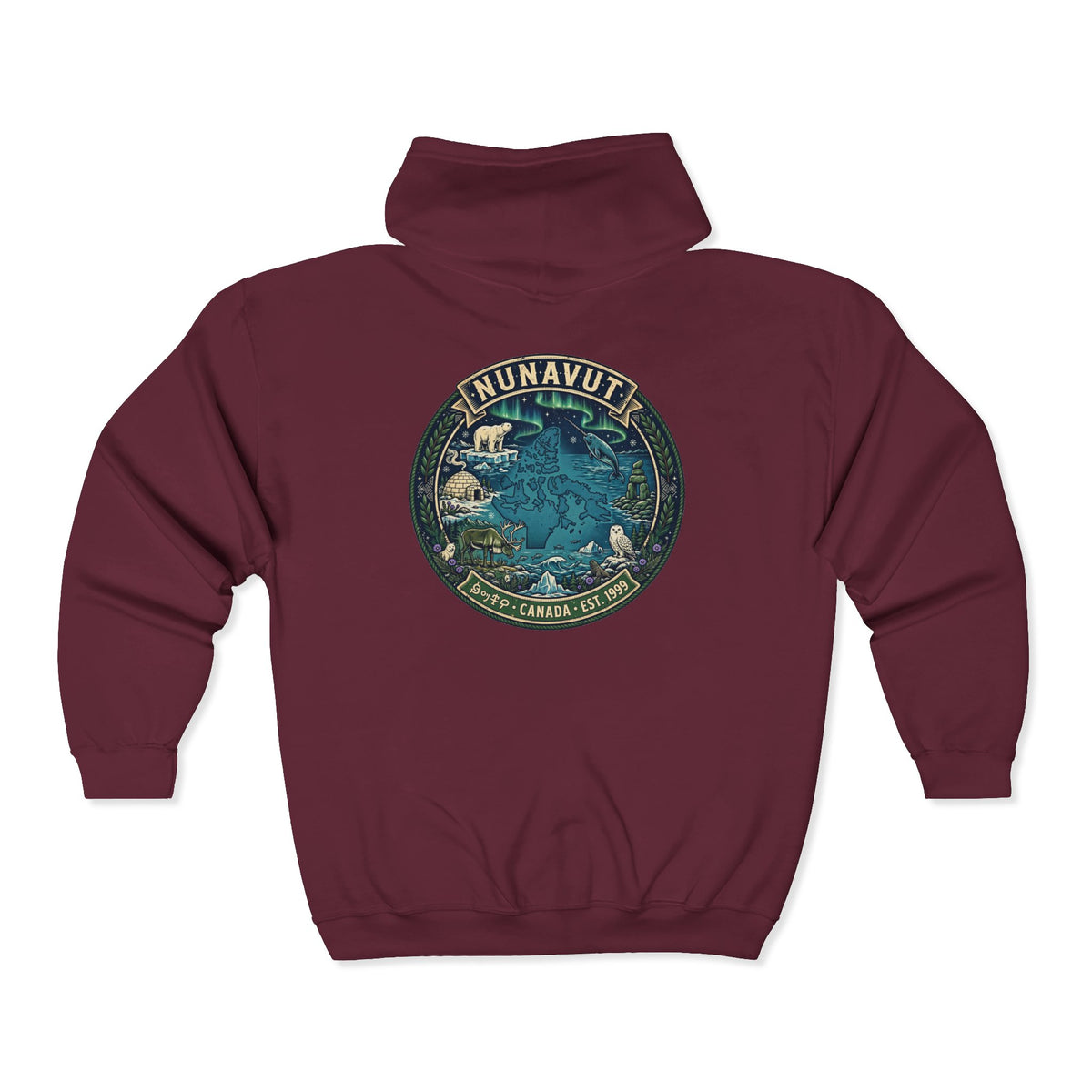 Nunavut Patch Hoodie — Arctic Wildlife and Map Graphic Hoodie