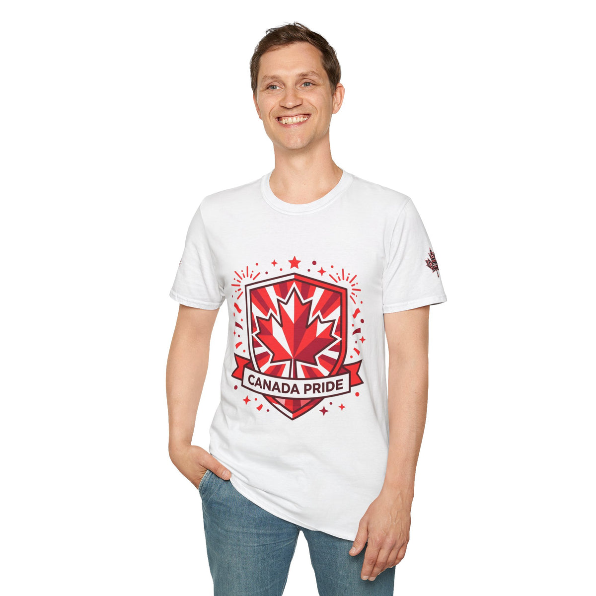 Mens Canada Pride T-Shirt — Red Maple Shield Design