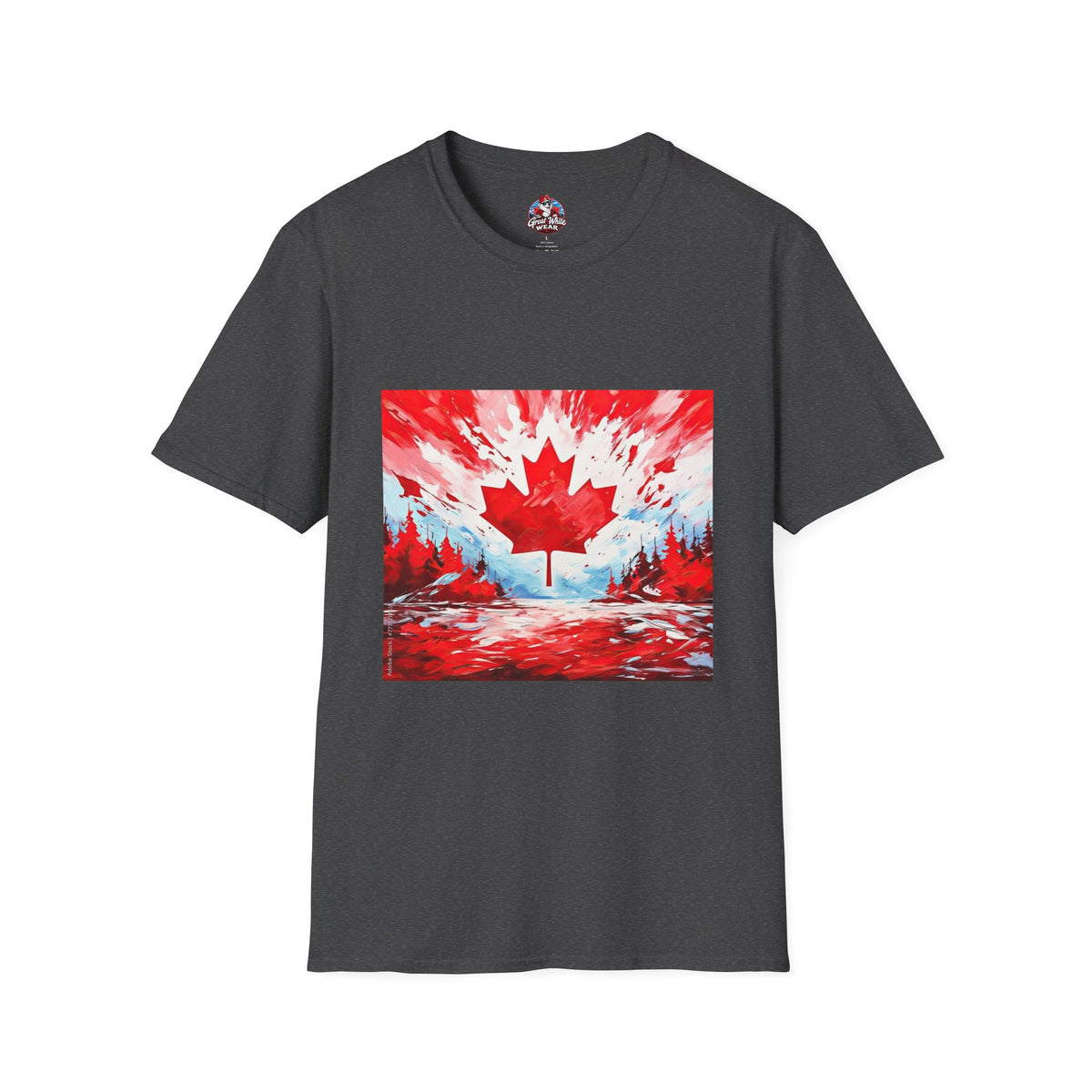 Mens Canadian Maple Leaf T-Shirt — Abstract Red & White Canada Flag Design
