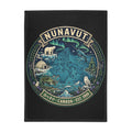 Nunavut Map Plush Fleece Blanket — Arctic Wildlife and Northern Lights Cozy Throw