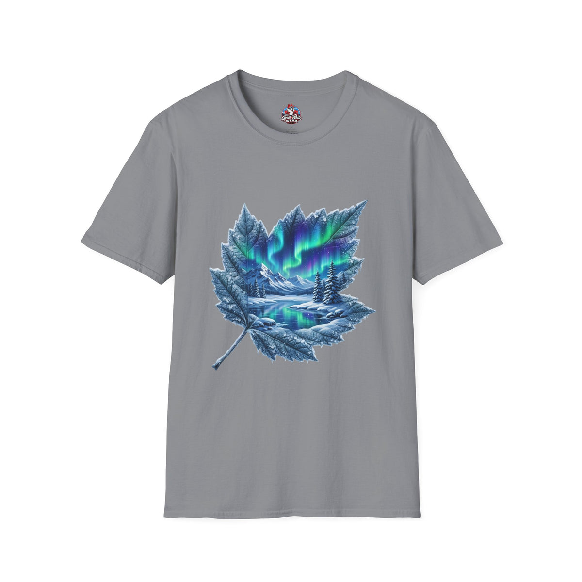 Womens Aurora Maple Leaf Tee — Northern Lights Nature T-Shirt