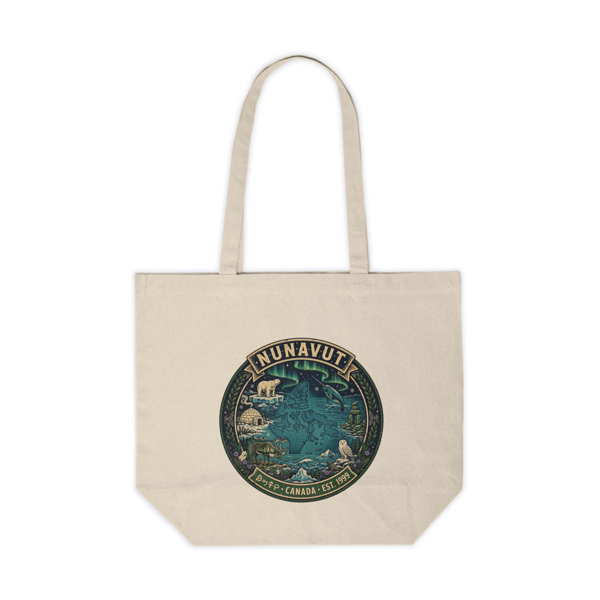 Nunavut Map Canvas Tote — Northern Wildlife and Arctic Map Shopper