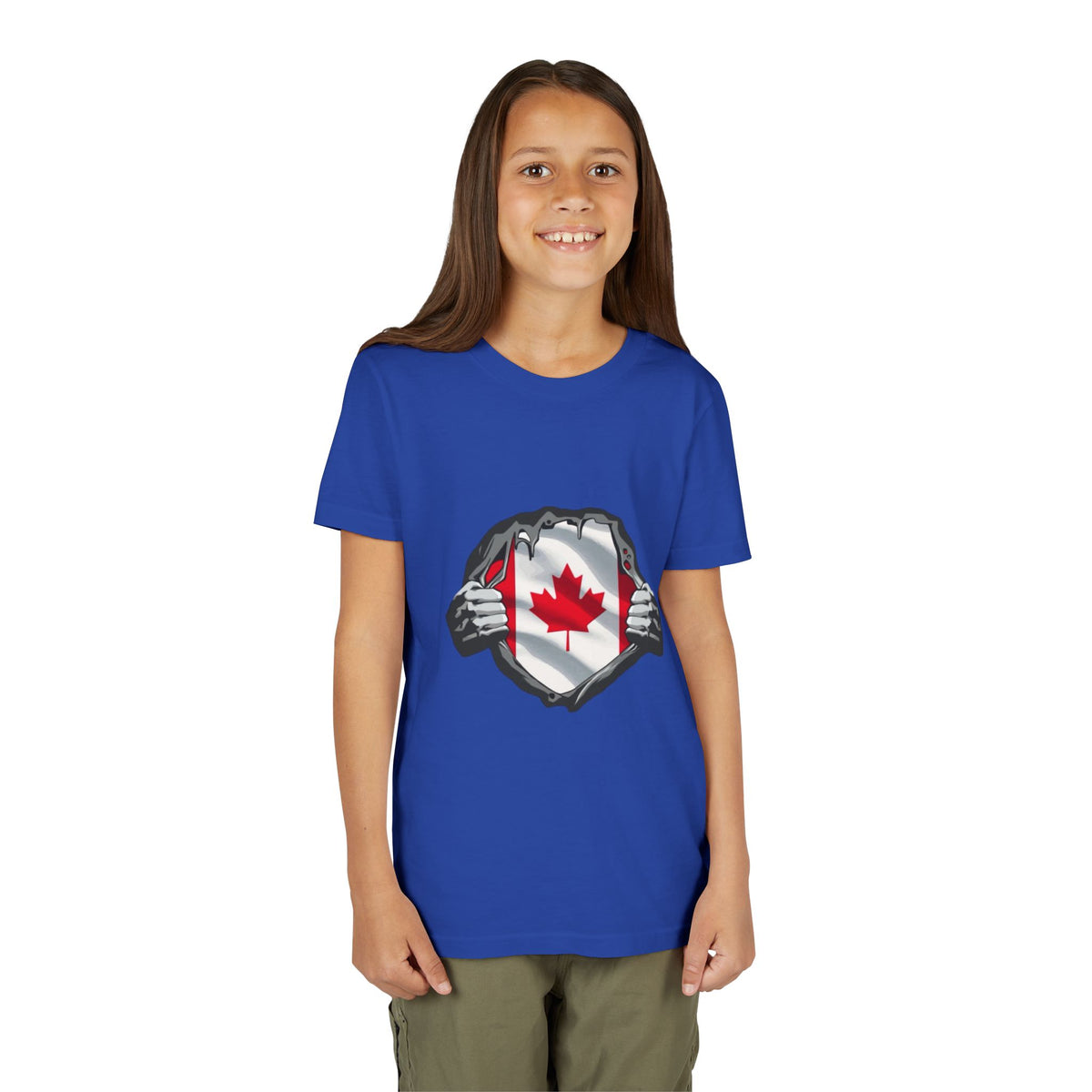 Youth Tee — Ripped Chest Canadian Flag Graphic (Canada Pride)