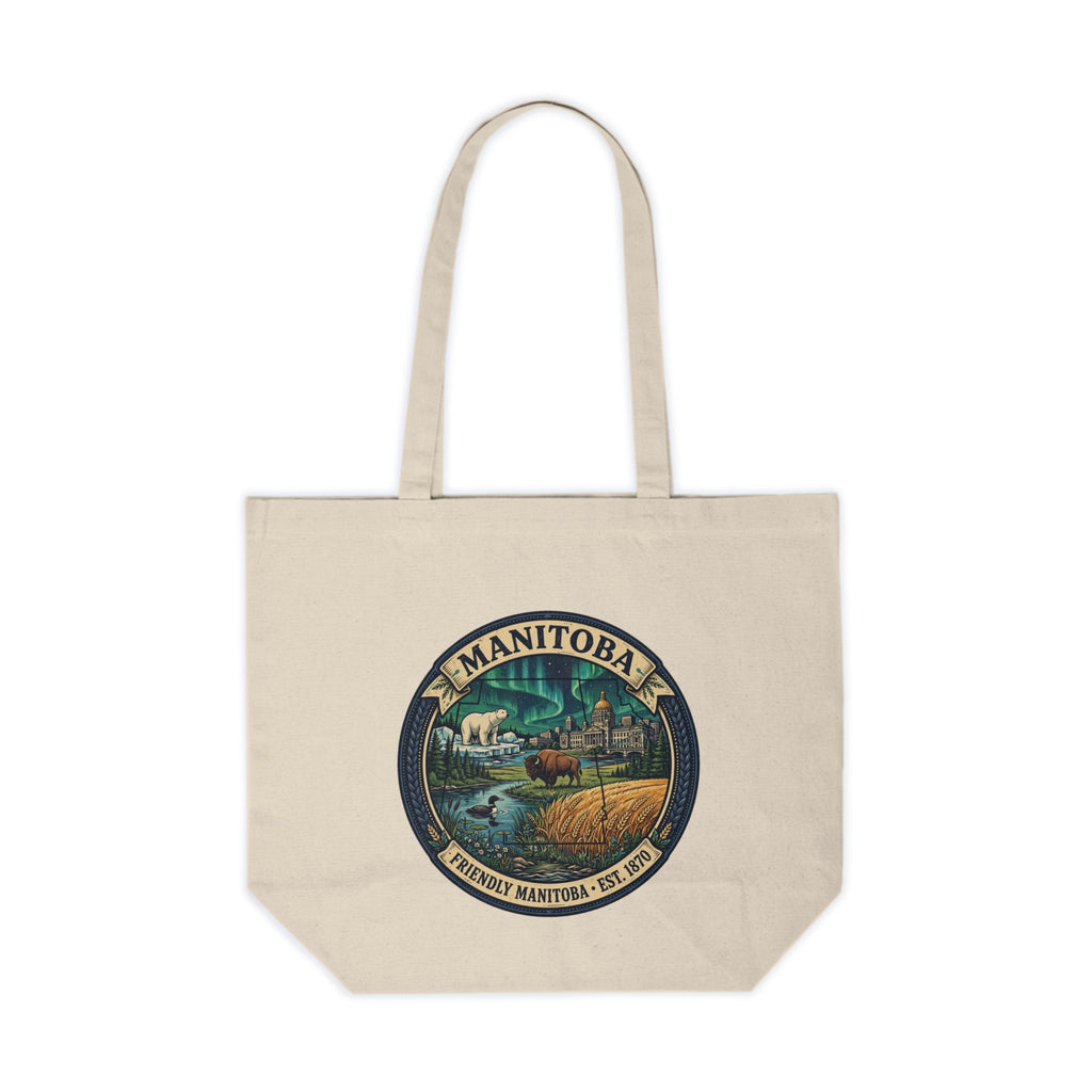 Manitoba Vintage Badge Canvas Tote Bag — Canadian Prairie Travel Souvenir