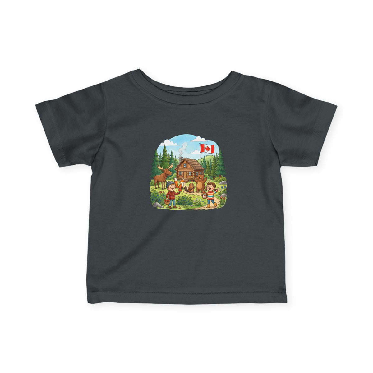 Infant Tee — Cozy Canadian Cabin Scene with Maple Flag