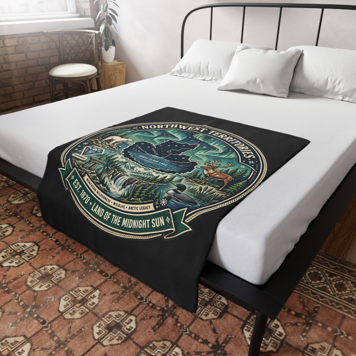 Northwest Territories Plush Fleece Blanket – 'Land of the Midnight Sun' Scenic Northern Lights Throw
