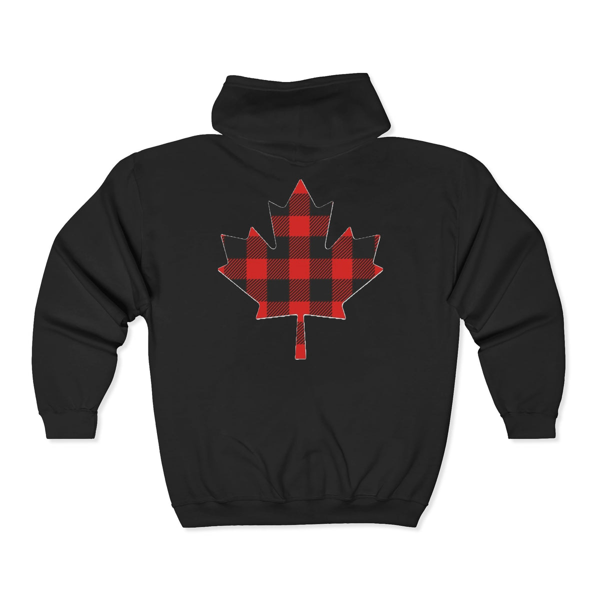 Plaid Maple Leaf Zip Hoodie — Canadian Lumberjack Back Graphic