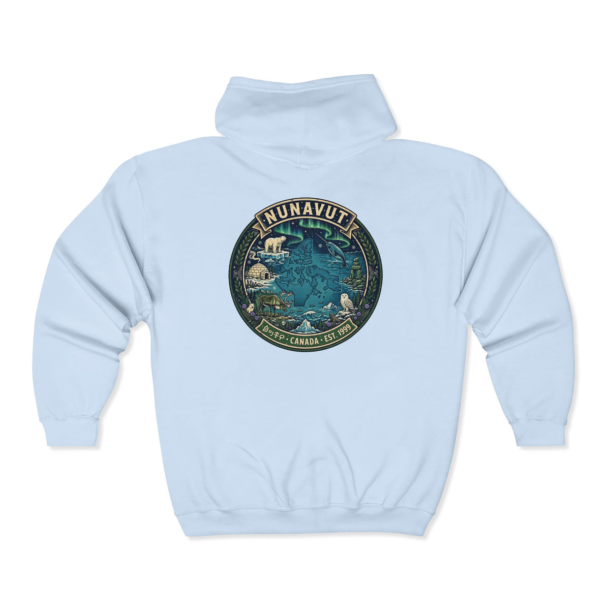 Nunavut Patch Hoodie — Arctic Wildlife and Map Graphic Hoodie