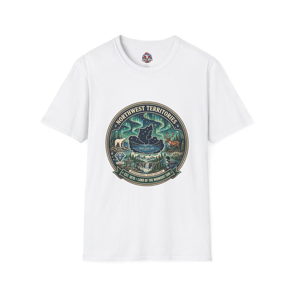 Northwest Territories Scenic T-Shirt — Aurora, Moose and Wilderness Badge