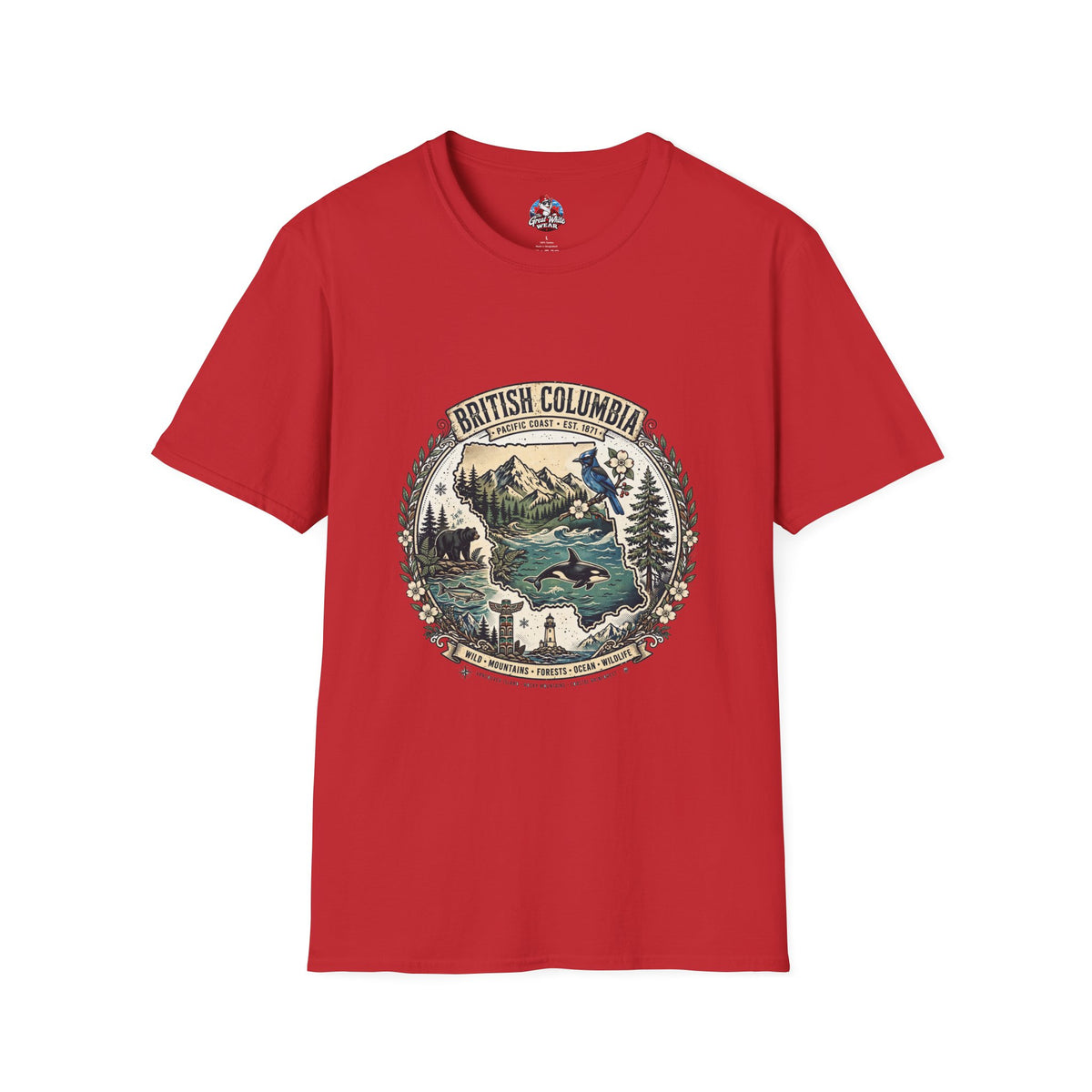 British Columbia Nature T-Shirt — Scenic Mountains and Orca Travel Tee