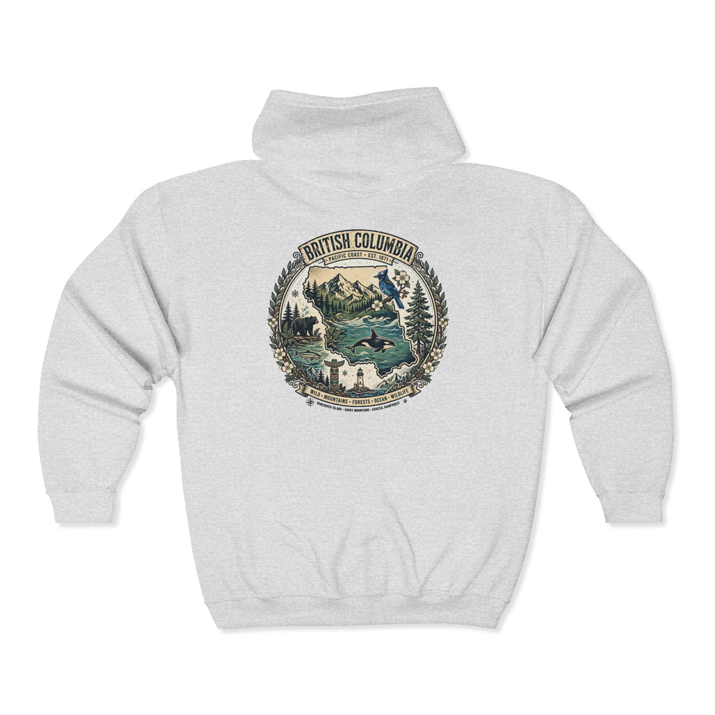 British Columbia Nature Hoodie — Scenic Mountains and Orca