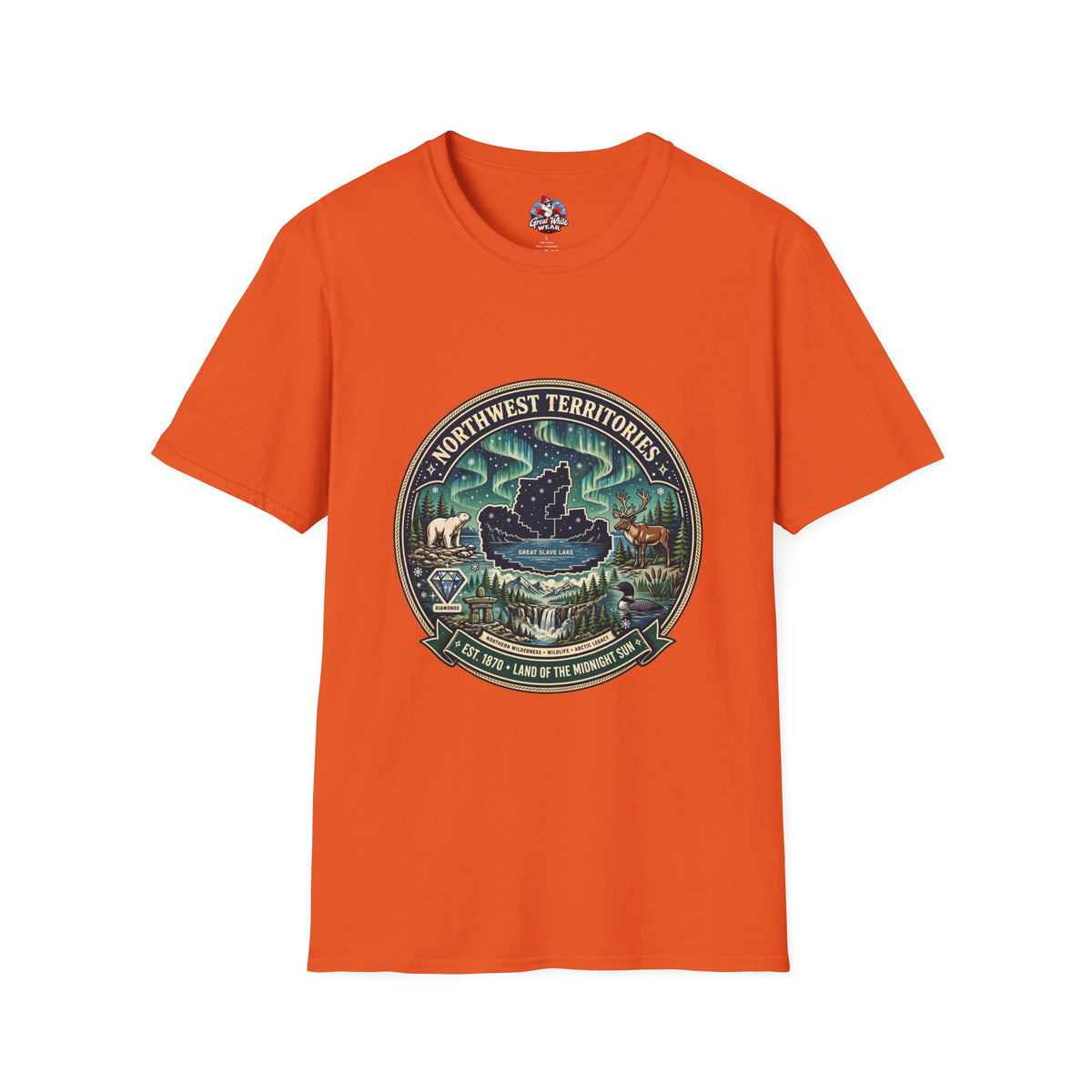 Northwest Territories Scenic T-Shirt — Aurora, Moose and Wilderness Badge