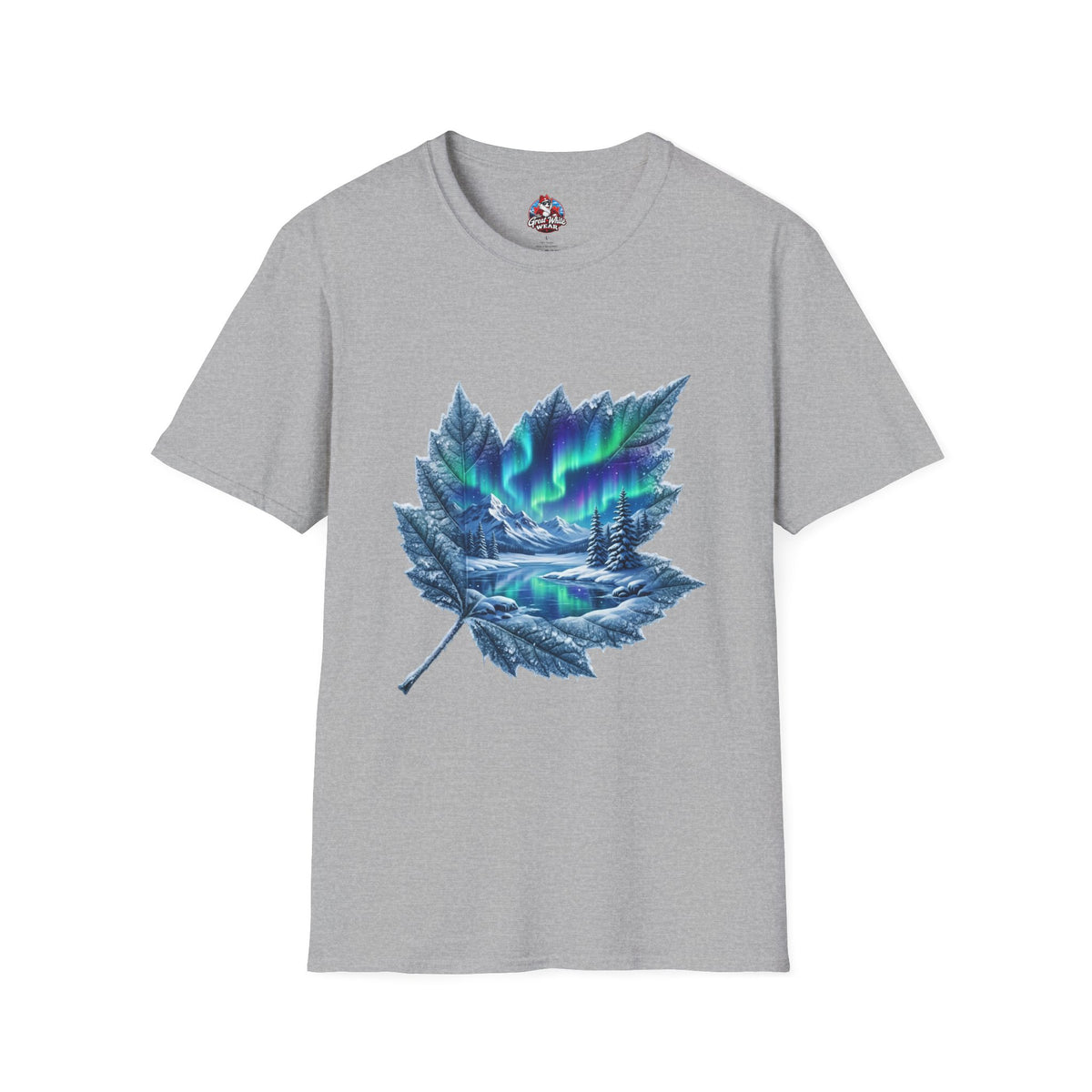 Womens Aurora Maple Leaf Tee — Northern Lights Nature T-Shirt