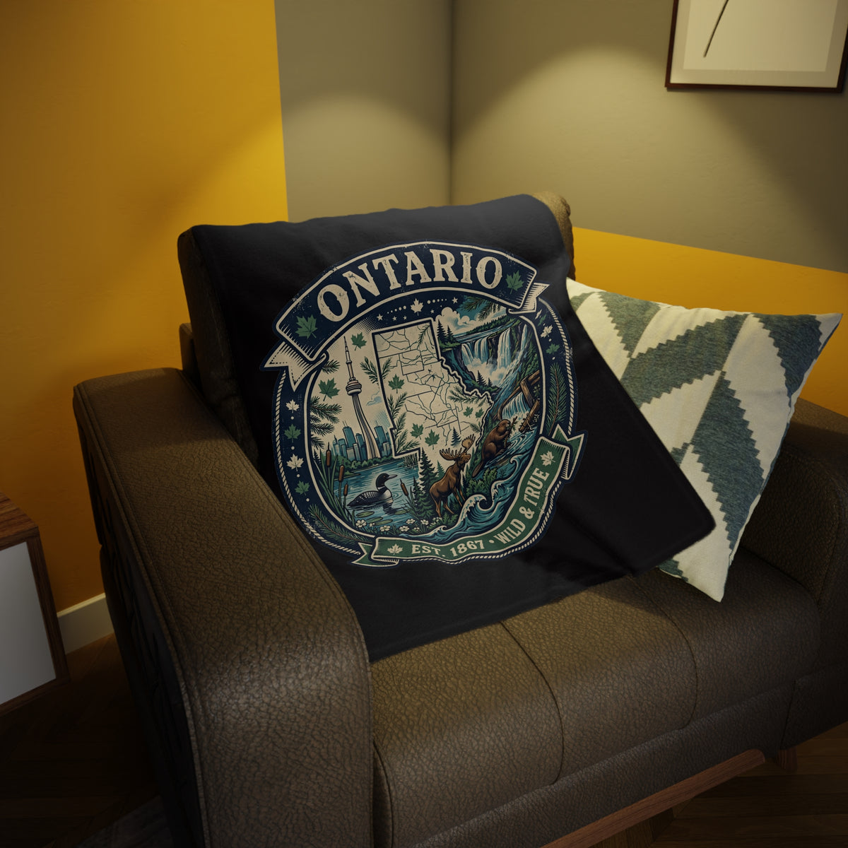 Ontario Plush Fleece Blanket — "Wild and True" Map Design (Est. 1867)
