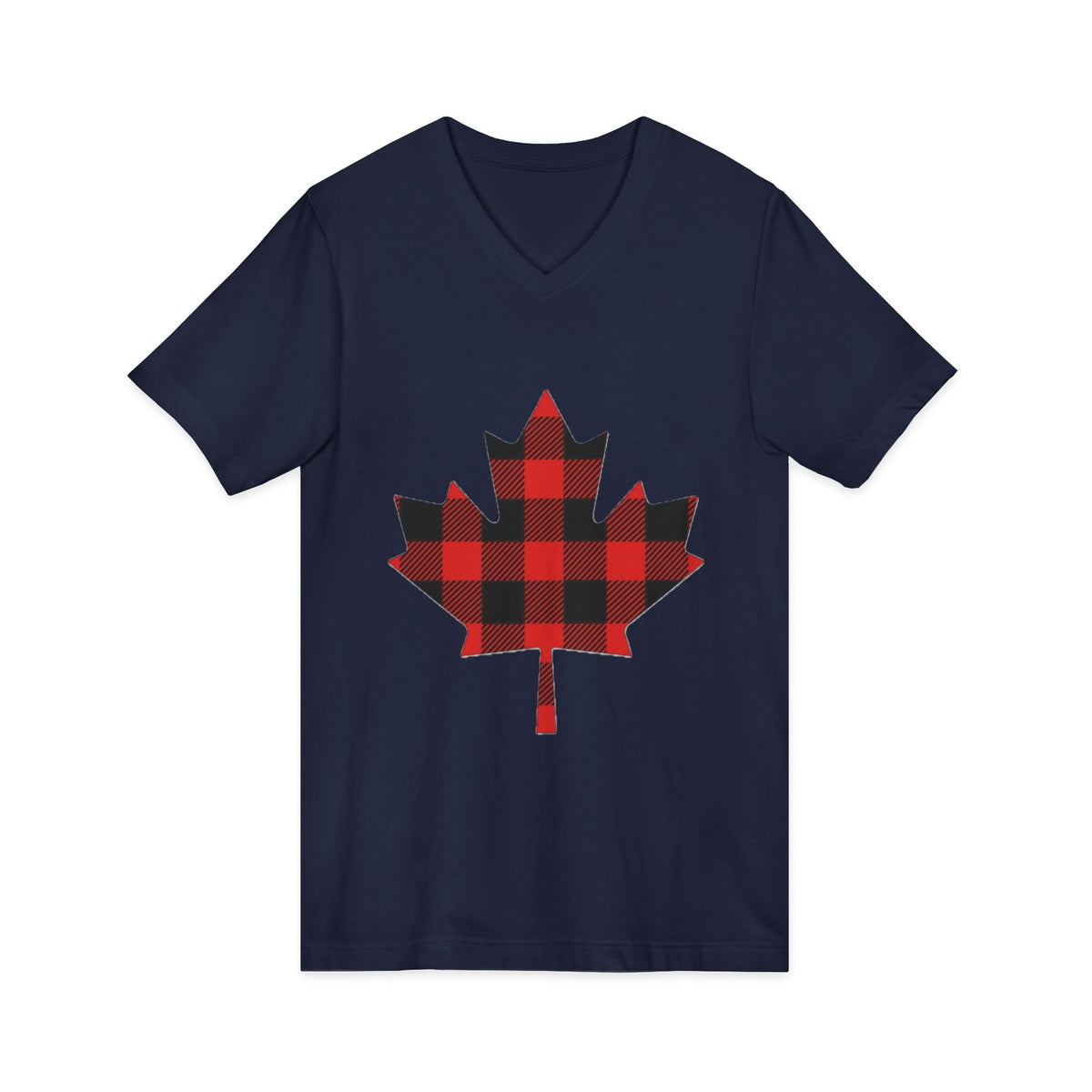 Plaid Maple Leaf V-Neck Tee — Canadian Buffalo Check Canada Day Shirt