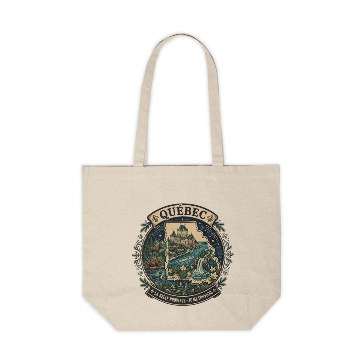 Quebec Scenic Canvas Tote — Vintage Landscape Market Bag