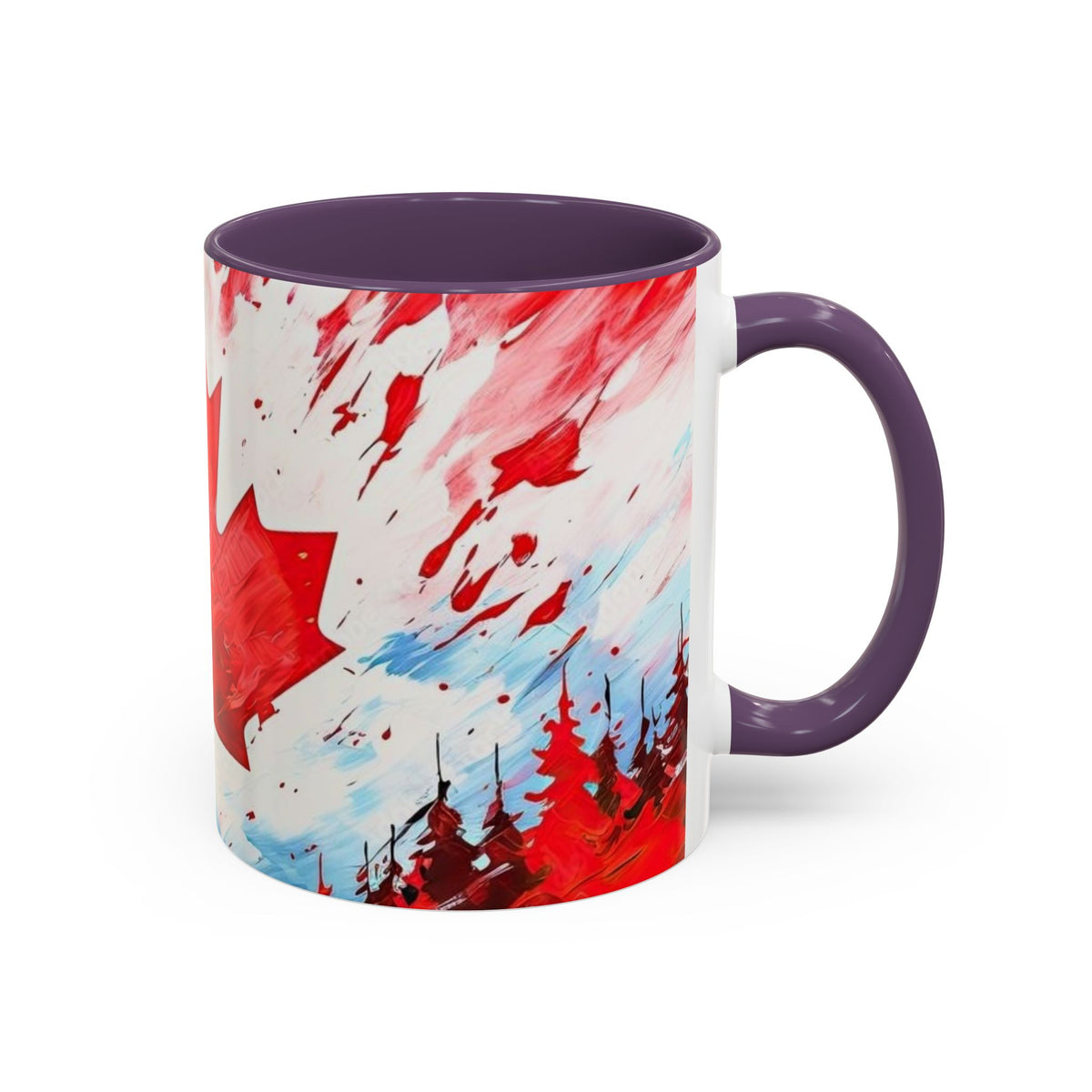 Canadian Maple Leaf Coffee Mug — Red Watercolor Canada Flag Accent Mug (11/15 oz)