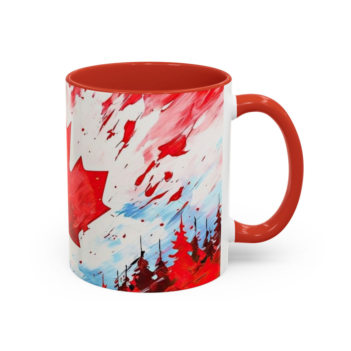 Canadian Maple Leaf Coffee Mug — Red Watercolor Canada Flag Accent Mug (11/15 oz)