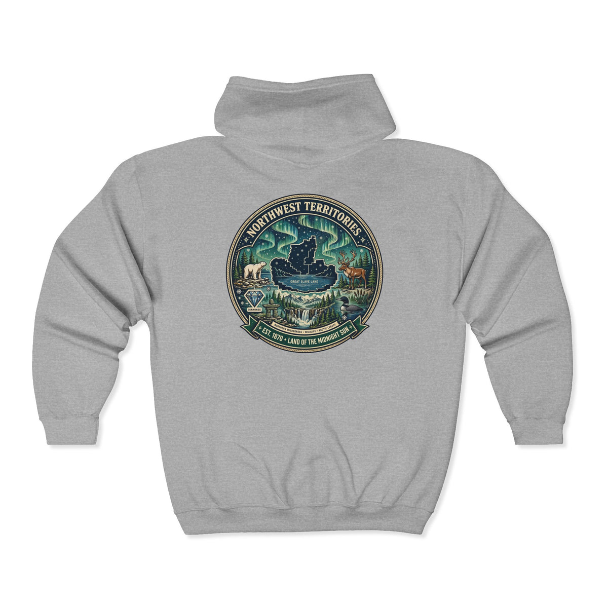 Northwest Territories Scenic Hoodie — Aurora, Moose and Wilderness Badge